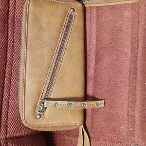 Free People Camel Tan Vegan Leather Wallet Wristlet